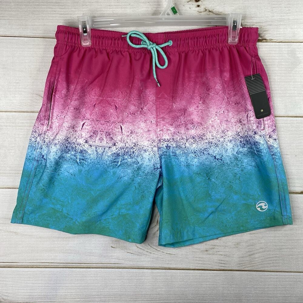 Ocean Current Mens Swim Shorts Sz L Pink Ombre 4-Way Stretch Mesh Lined NWT